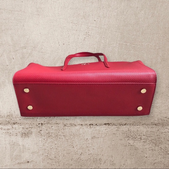 Lacoste Red Leather Tote Bag, OS - Picture 3 of 9